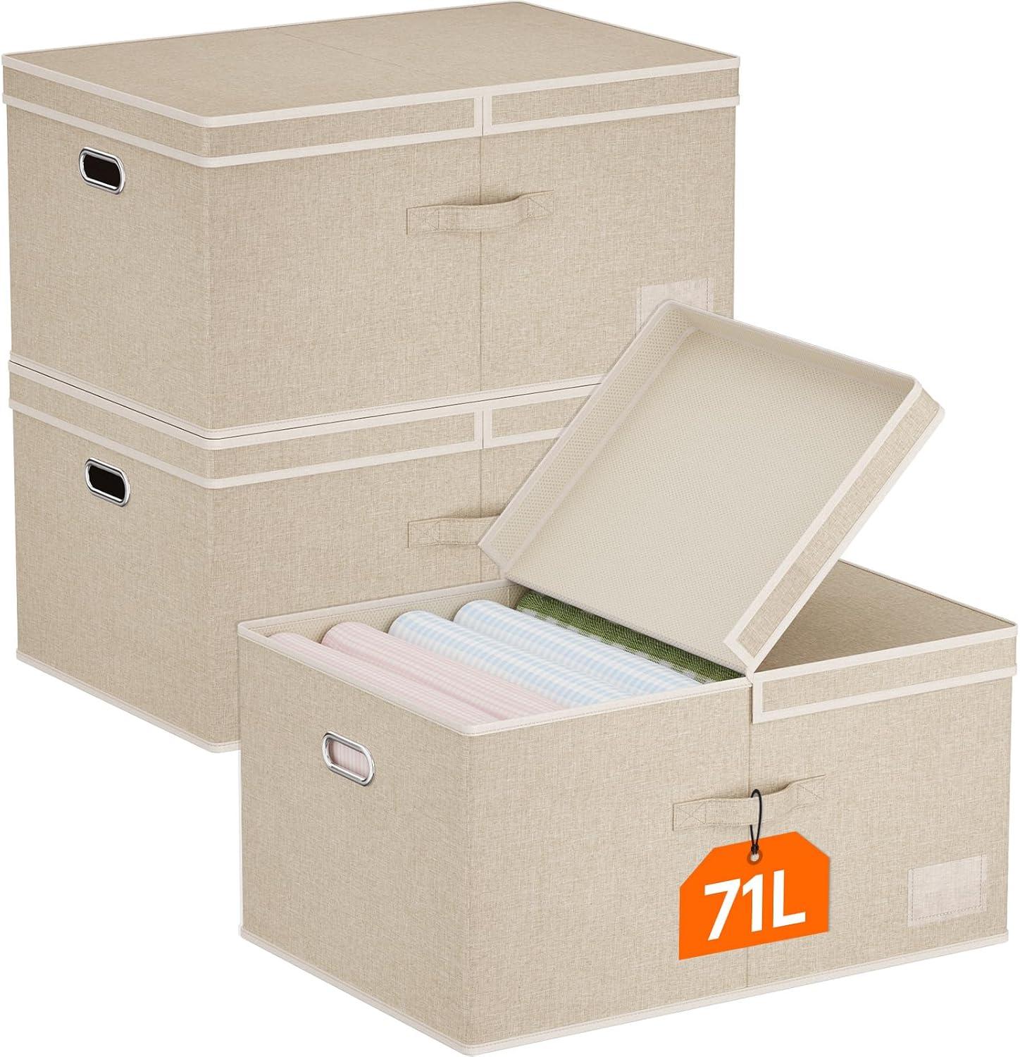 image:imageLifewit Clothes Storage Bins with Lids Fabric Foldable Storage Boxes with Handles Decorative Closet Organizer Stackable Cube Baskets Container for Bedroom Office 345L Large Beige 2 Packs3