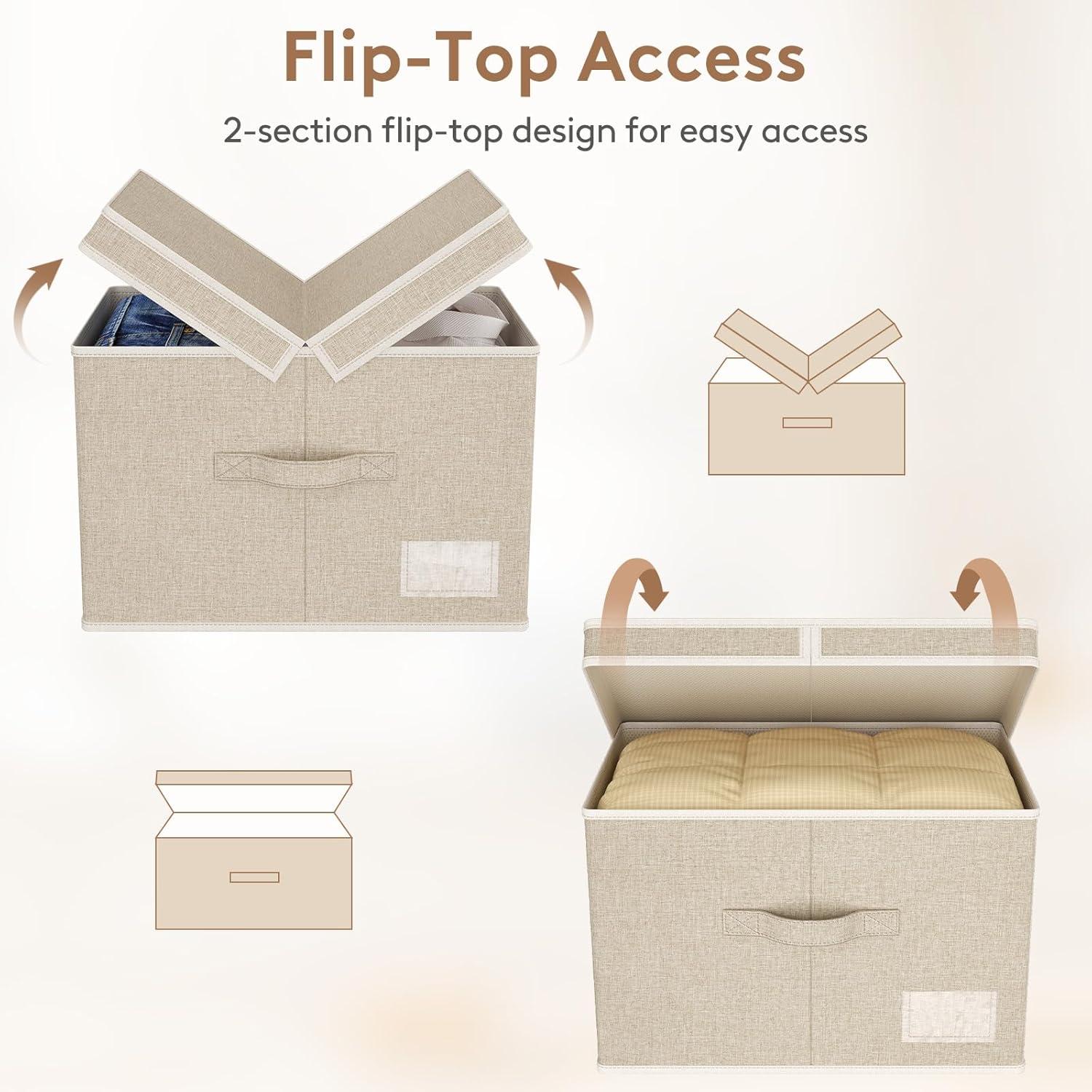 image:imageLifewit Clothes Storage Bins with Lids Fabric Foldable Storage Boxes with Handles Decorative Closet Organizer Stackable Cube Baskets Container for Bedroom Office 345L Large Beige 2 Packs2