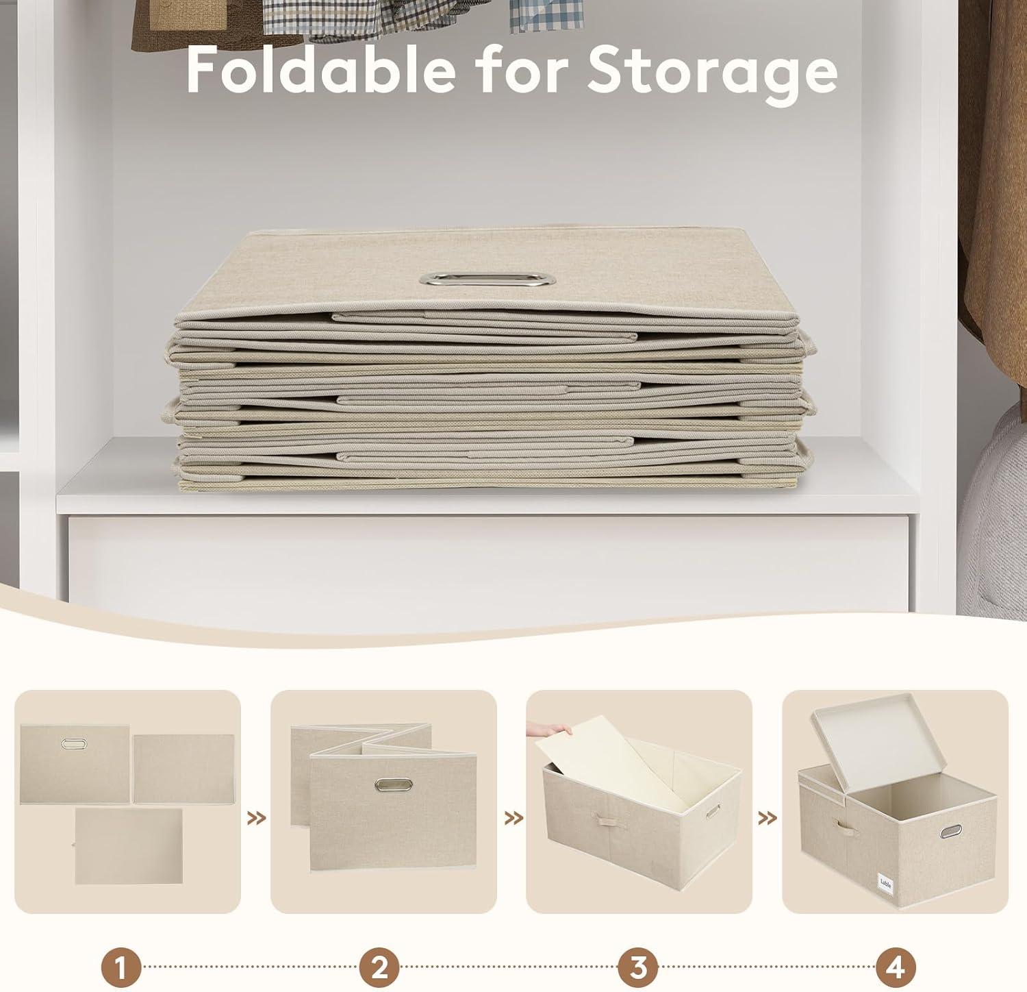 image:imageLifewit Clothes Storage Bins with Lids Fabric Foldable Storage Boxes with Handles Decorative Closet Organizer Stackable Cube Baskets Container for Bedroom Office 345L Large Beige 2 Packs2