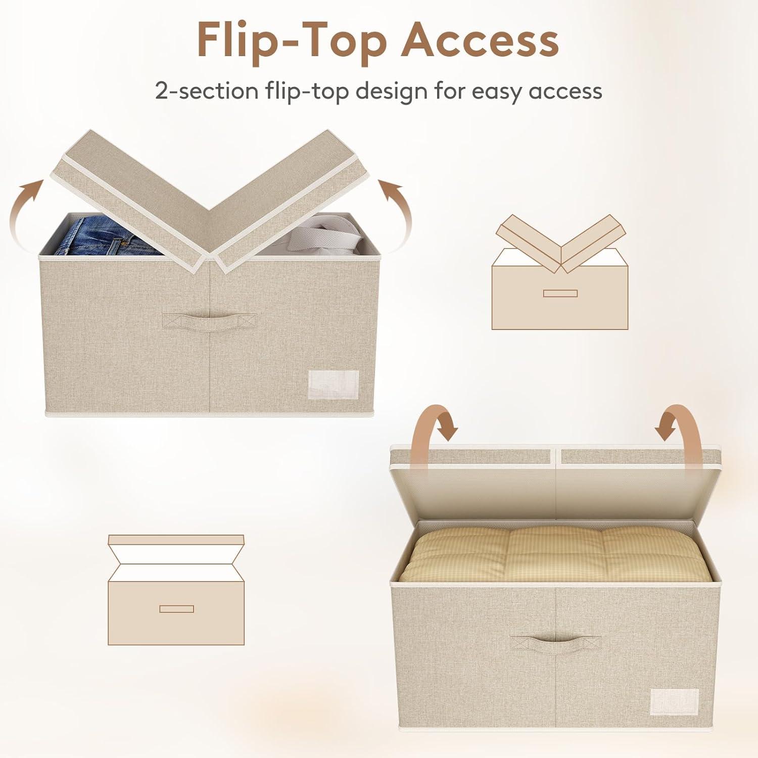 image:imageLifewit Clothes Storage Bins with Lids Fabric Foldable Storage Boxes with Handles Decorative Closet Organizer Stackable Cube Baskets Container for Bedroom Office 345L Large Beige 2 Packs3