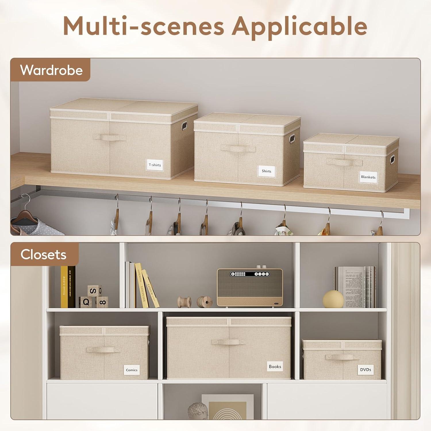 image:imageLifewit Clothes Storage Bins with Lids Fabric Foldable Storage Boxes with Handles Decorative Closet Organizer Stackable Cube Baskets Container for Bedroom Office 345L Large Beige 2 Packs2