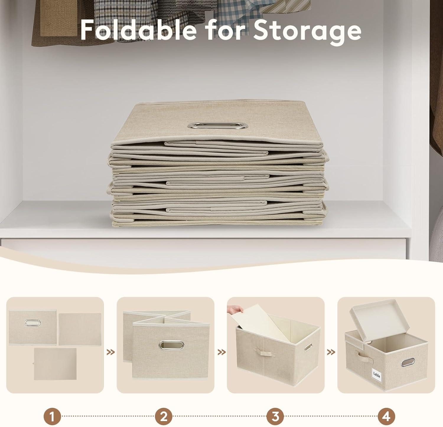 image:imageLifewit Clothes Storage Bins with Lids Fabric Foldable Storage Boxes with Handles Decorative Closet Organizer Stackable Cube Baskets Container for Bedroom Office 345L Large Beige 2 Packs2