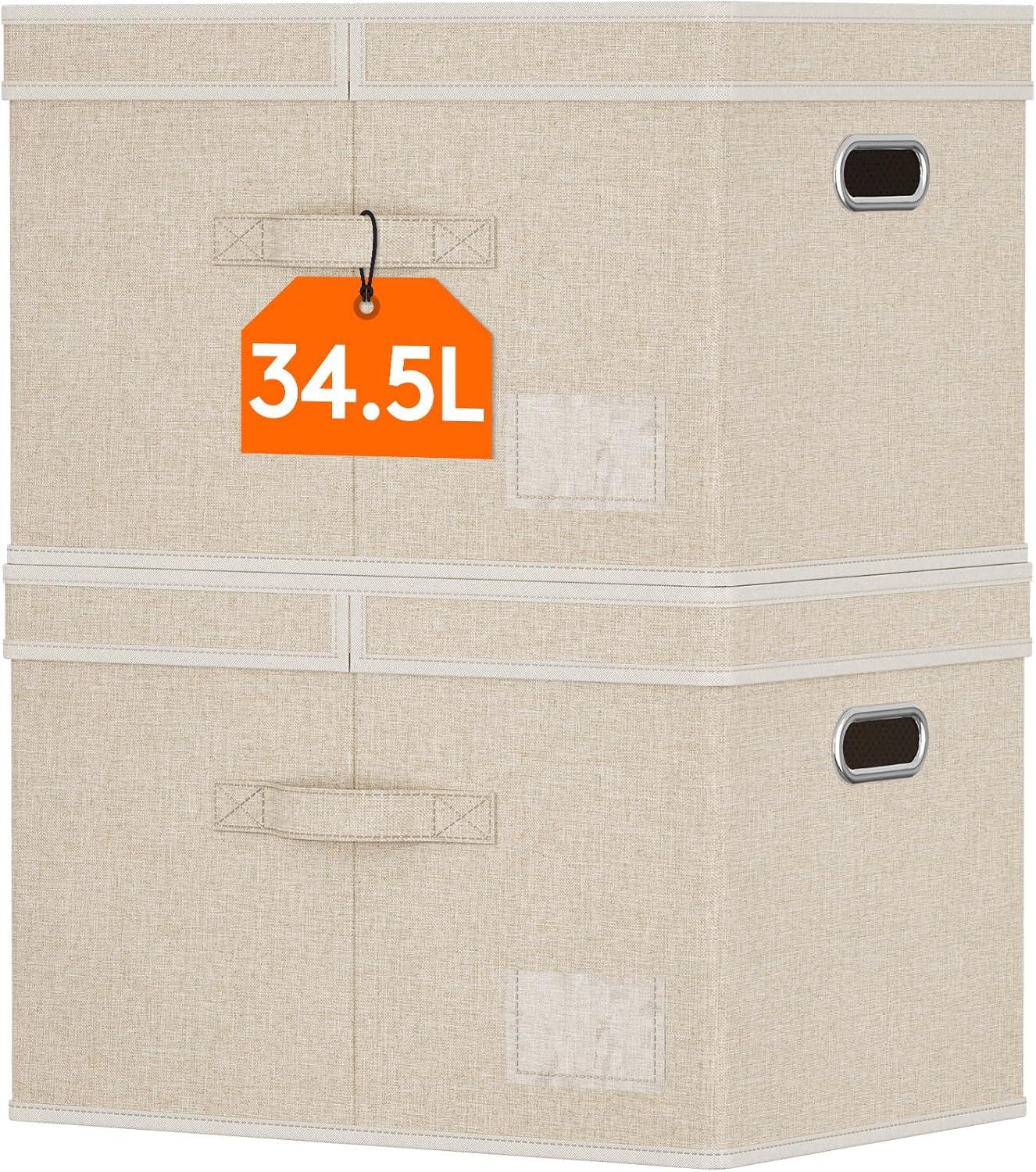 image:imageLifewit Clothes Storage Bins with Lids Fabric Foldable Storage Boxes with Handles Decorative Closet Organizer Stackable Cube Baskets Container for Bedroom Office 345L Large Beige 2 Packs2