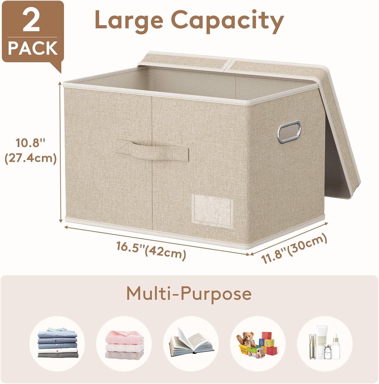 image:imageLifewit Clothes Storage Bins with Lids Fabric Foldable Storage Boxes with Handles Decorative Closet Organizer Stackable Cube Baskets Container for Bedroom Office 345L Large Beige 2 Packs2