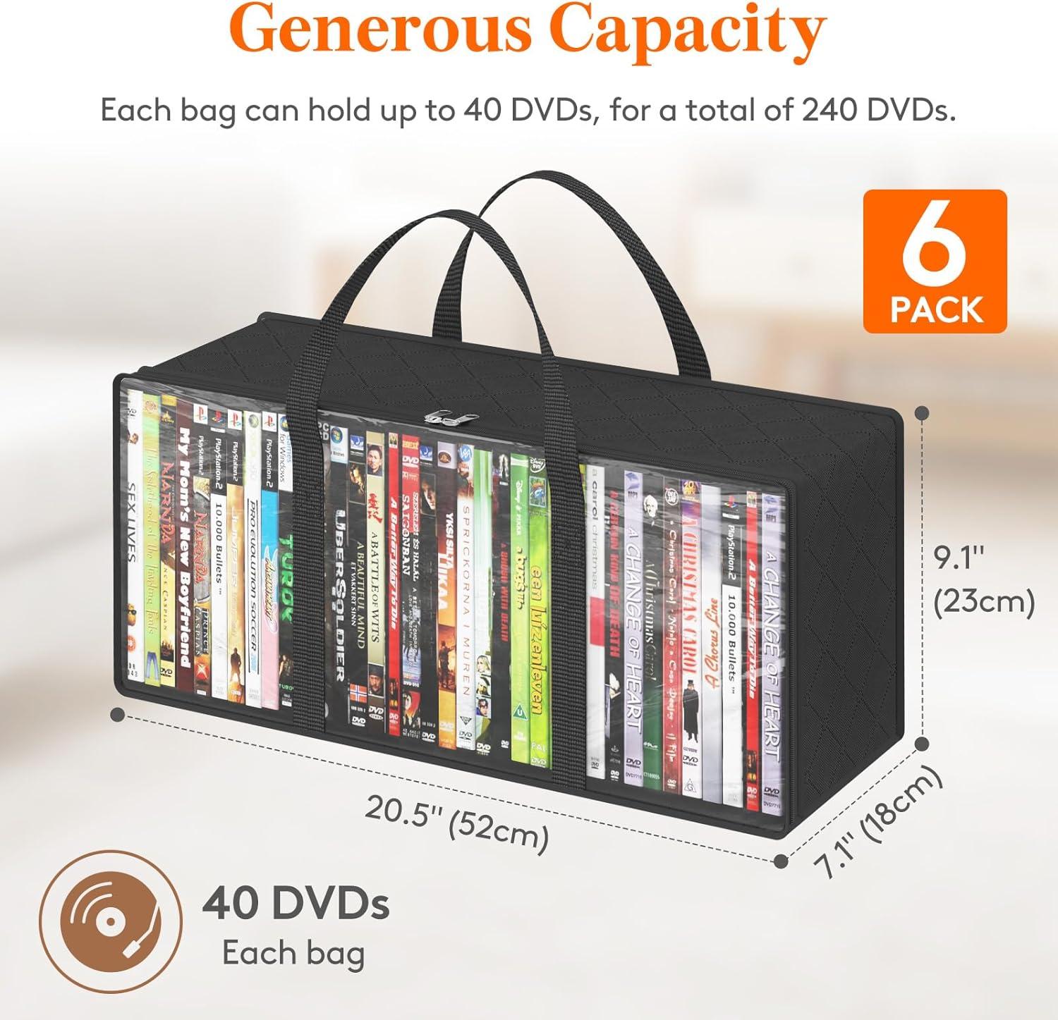 image:imageLifewit DVD Storage Bags 6 Pack Clear PVC Plastic DVD Organizer with Handles and Zipper Media Holder for Blu Ray Disc Movie Cases VHS Box Video Game Disks Albums Holds 240 Pcs DVDs 40 Each205L x 71W x 91H for DVD