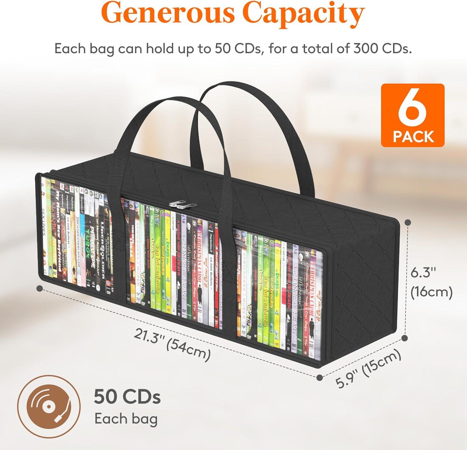 image:imageLifewit DVD Storage Bags 6 Pack Clear PVC Plastic DVD Organizer with Handles and Zipper Media Holder for Blu Ray Disc Movie Cases VHS Box Video Game Disks Albums Holds 240 Pcs DVDs 40 Each213L x 63W x 59H for CD