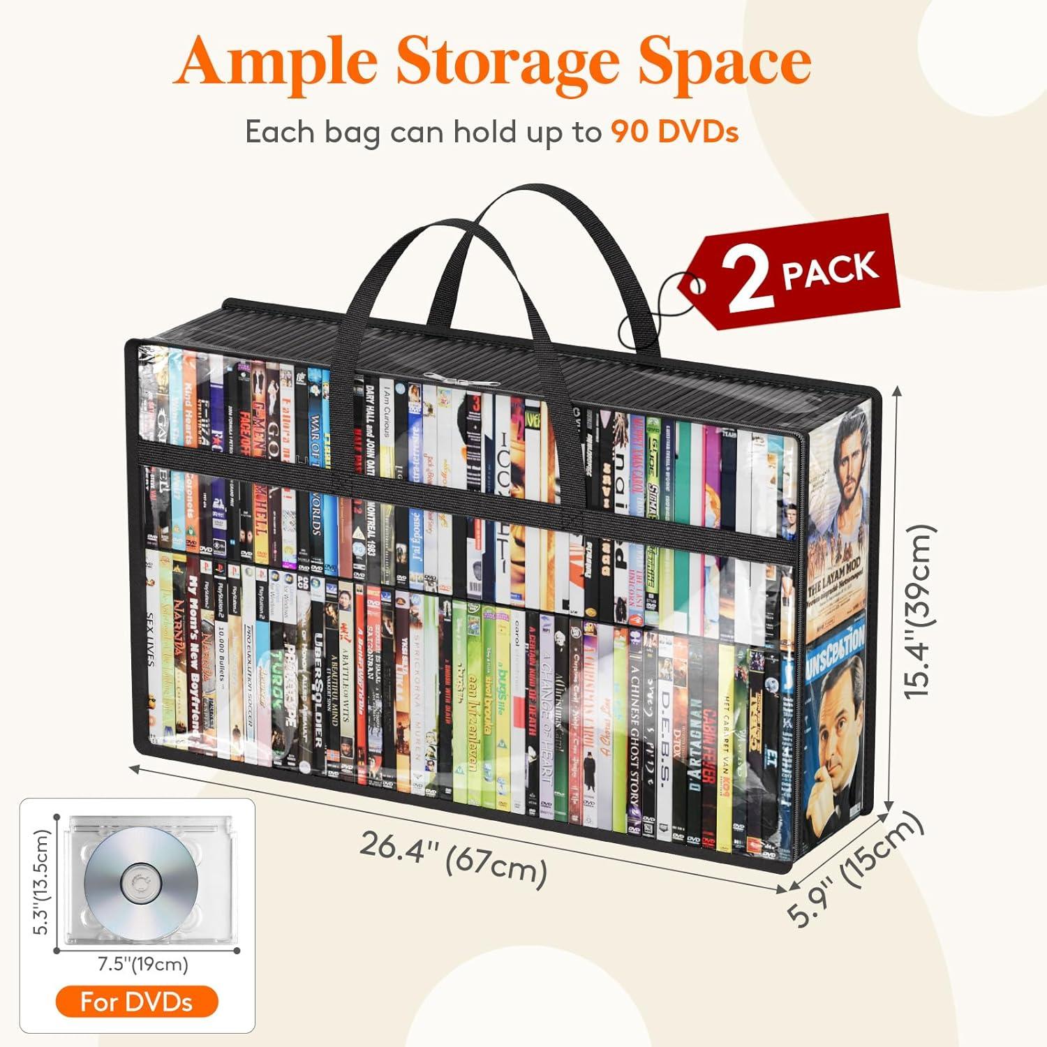 image:imageLifewit DVD Storage Bags Clear PVC Plastic DVD Organizer with Handles and Zipper Media Holder for Blu Ray Disc Movie Cases VHS Box Video Game Disks Albums Books Holds 270 DVDs 90 Each 3 Pack2