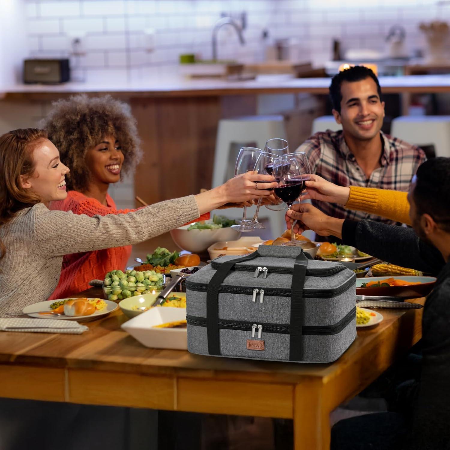 image:imageLifewit Double Decker Casserole Carrier for Hot and Cold Food Insulated Casserole Dish Carrier Carrying Case with Tool Room Thermal Bag for Potluck Parties Cookouts Fits 913 Baking Dish GrayGray