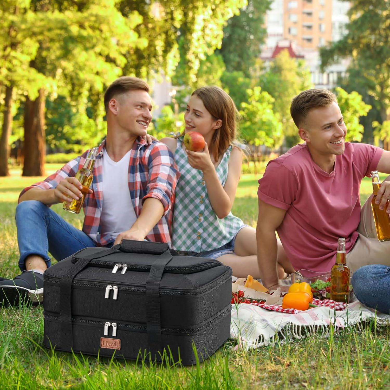 image:imageLifewit Double Decker Casserole Carrier for Hot and Cold Food Insulated Casserole Dish Carrier Carrying Case with Tool Room Thermal Bag for Potluck Parties Cookouts Fits 913 Baking Dish GrayBlack