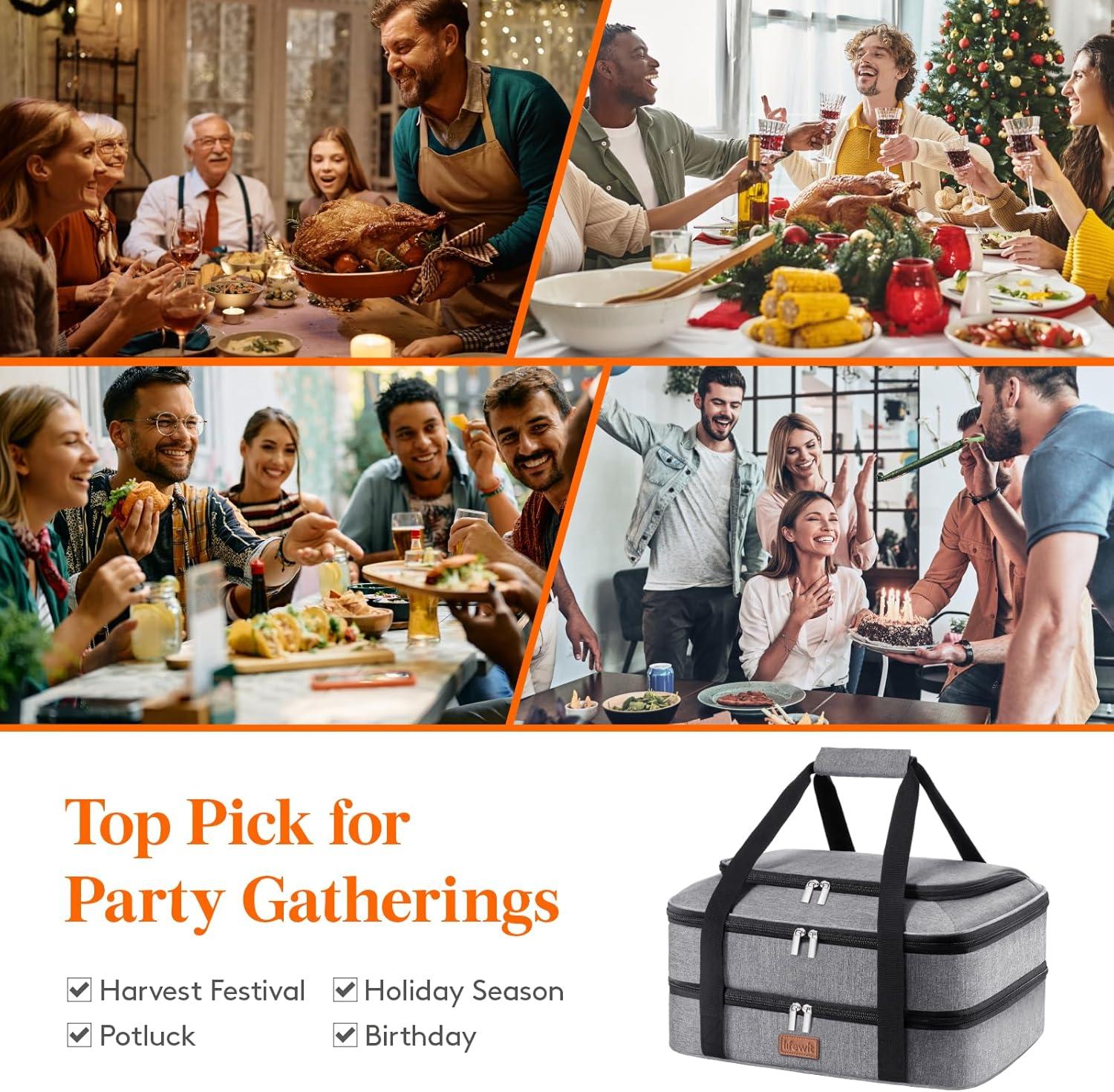 image:imageLifewit Double Decker Casserole Carrier for Hot and Cold Food Insulated Casserole Dish Carrier Carrying Case with Tool Room Thermal Bag for Potluck Parties Cookouts Fits 913 Baking Dish GrayGray