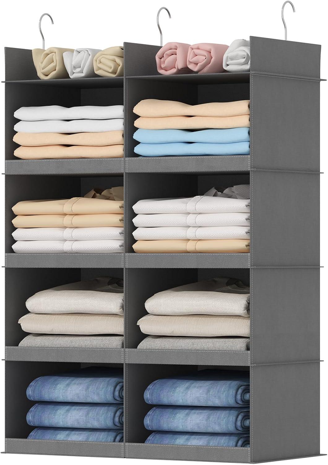 image:imageLifewit DualRow Shelf Hanging Closet Organizer and Storage Clothes Shelves with 3 Sturdy Hooks for Clothing Organization Foldable Container Hold Up to 36 Sweaters 6 Tier 12 Sections GrayGrey