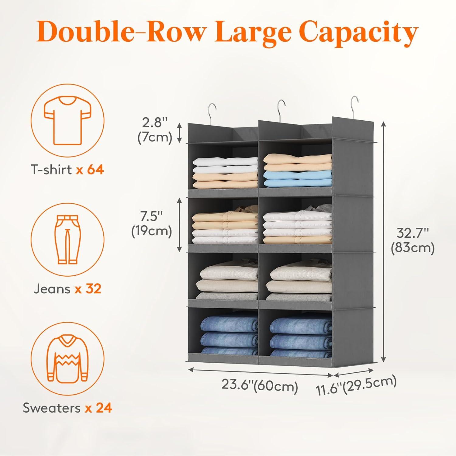 image:imageLifewit DualRow Shelf Hanging Closet Organizer and Storage Clothes Shelves with 3 Sturdy Hooks for Clothing Organization Foldable Container Hold Up to 36 Sweaters 6 Tier 12 Sections GrayGrey