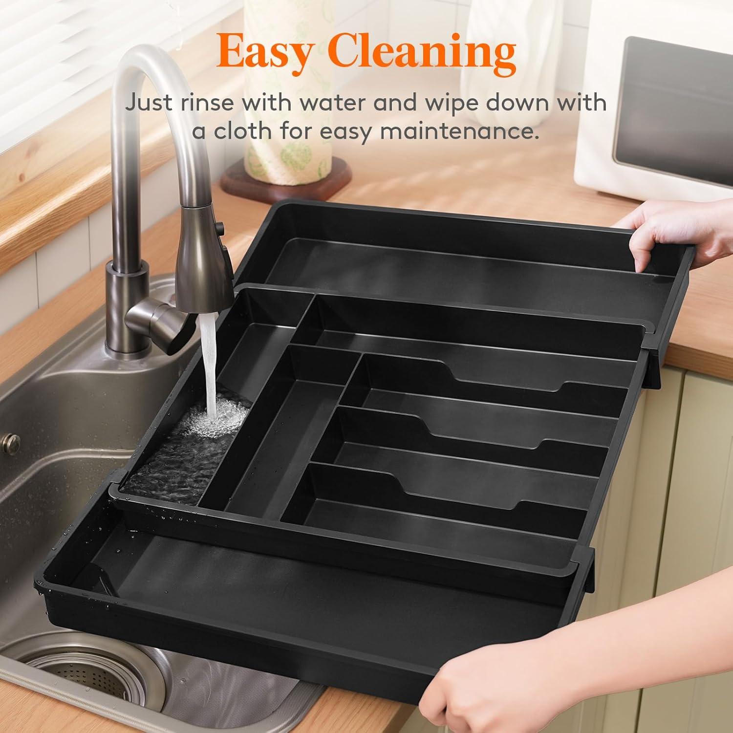 image:imageLifewit Expandable Silverware Drawer Organizer Adjustable Utensil Cutlery Tray for kitchen Plastic Flatware Spoon Fork Knives Holder Storage Divider 2 Pack GrayBlack