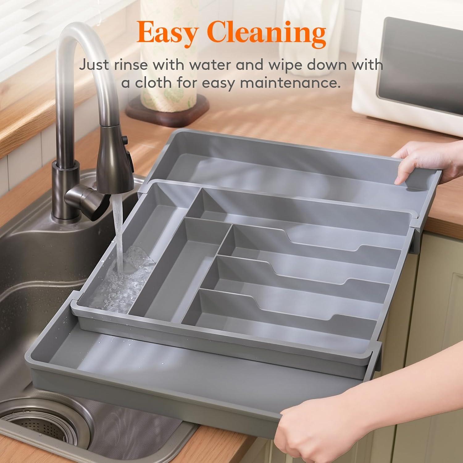 image:imageLifewit Expandable Silverware Drawer Organizer Adjustable Utensil Cutlery Tray for kitchen Plastic Flatware Spoon Fork Knives Holder Storage Divider 2 Pack GrayGray