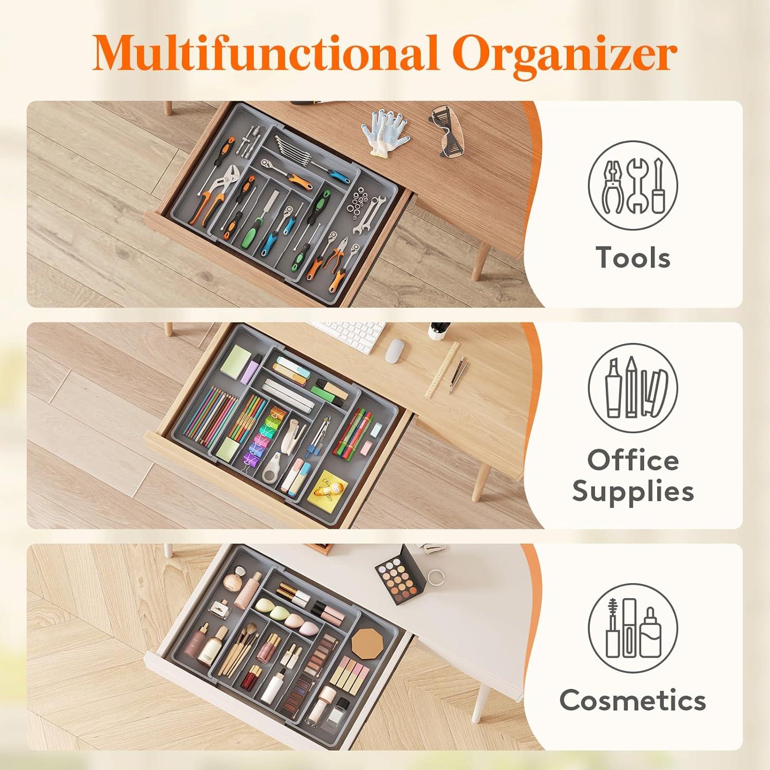 image:imageLifewit Expandable Silverware Drawer Organizer Adjustable Utensil Cutlery Tray for kitchen Plastic Flatware Spoon Fork Knives Holder Storage Divider 2 Pack GrayGray