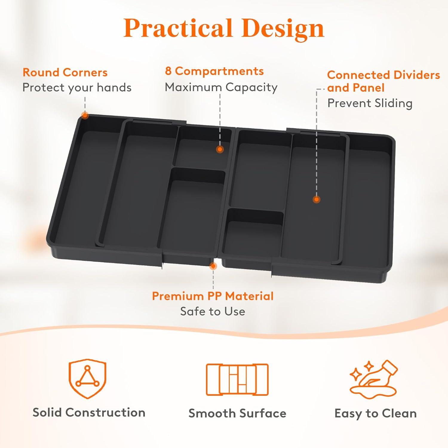 image:imageLifewit Expandable Utensil Organizer for Kitchen Drawer Adjustable Cooking Silverware Tray Plastic Cutlery Flatware Holder Spatula Tools Gadgets Storage Divider 2136 x 16 Bamboo NaturalBlack