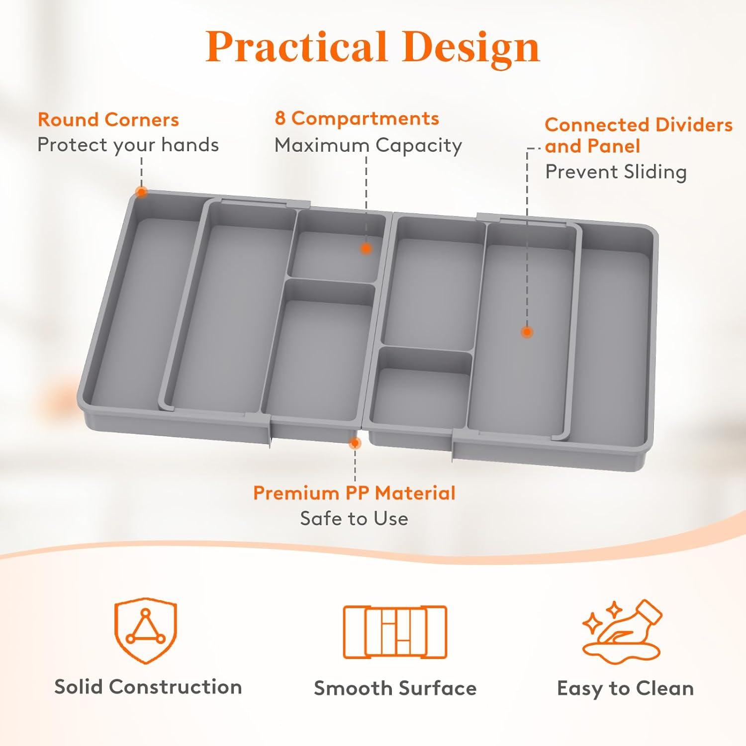 image:imageLifewit Expandable Utensil Organizer for Kitchen Drawer Adjustable Cooking Silverware Tray Plastic Cutlery Flatware Holder Spatula Tools Gadgets Storage Divider 2136 x 16 Bamboo NaturalGray