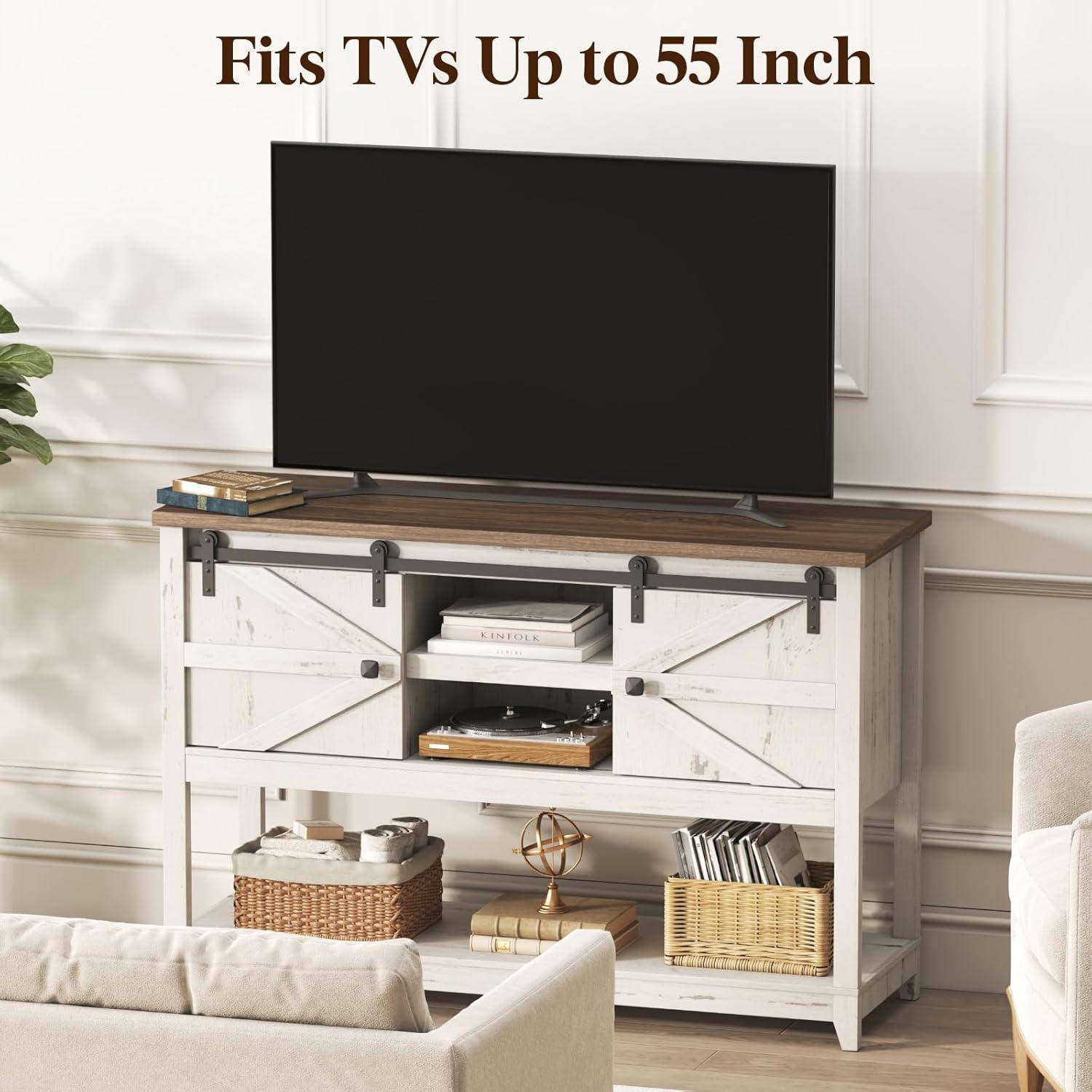 image:imageLifewit Farmhouse Entryway Console Table Adjustable Shelf Sliding Barn Doors Hallway Table with Bottom Open Shelf for Entrance Living Room Foyer Hold 130lbs Rustic White 47 x 157 x 32