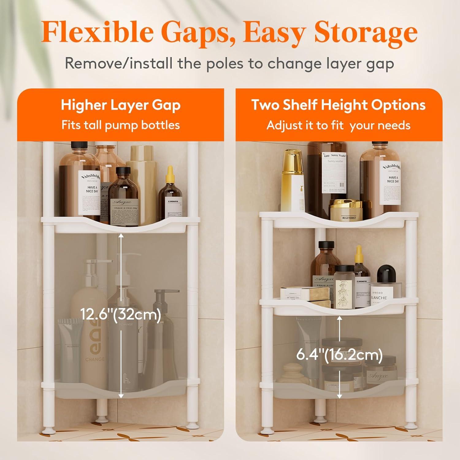 image:imageLifewit Floor Standing Shower Caddy Corner 4 Tier Plastic Shower Stand Rack with Adjustable Feet and Hooks Rustproof Bathroom Shelf Organizer 422 H BlackWhite