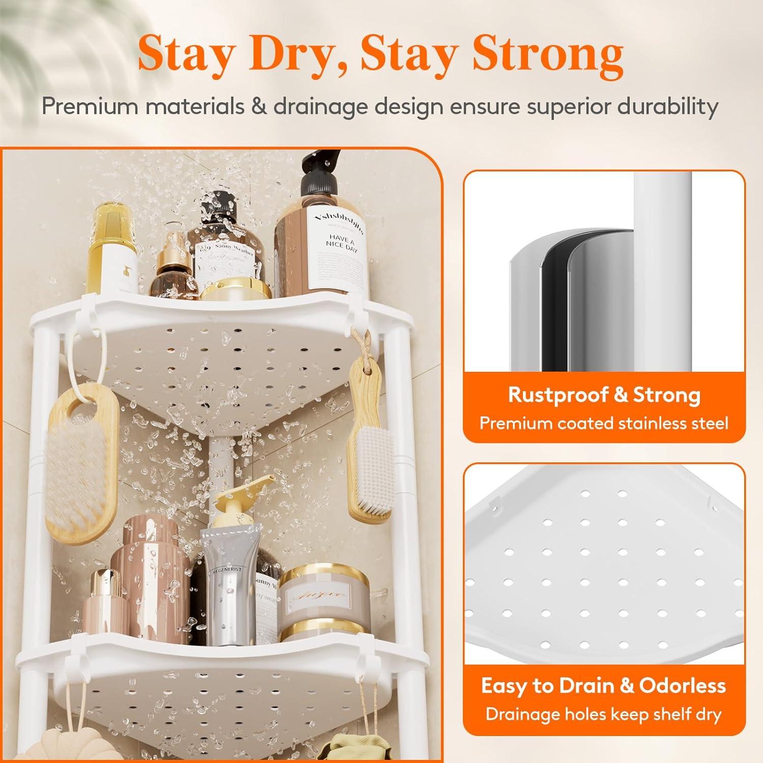 image:imageLifewit Floor Standing Shower Caddy Corner 4 Tier Plastic Shower Stand Rack with Adjustable Feet and Hooks Rustproof Bathroom Shelf Organizer 422 H BlackWhite