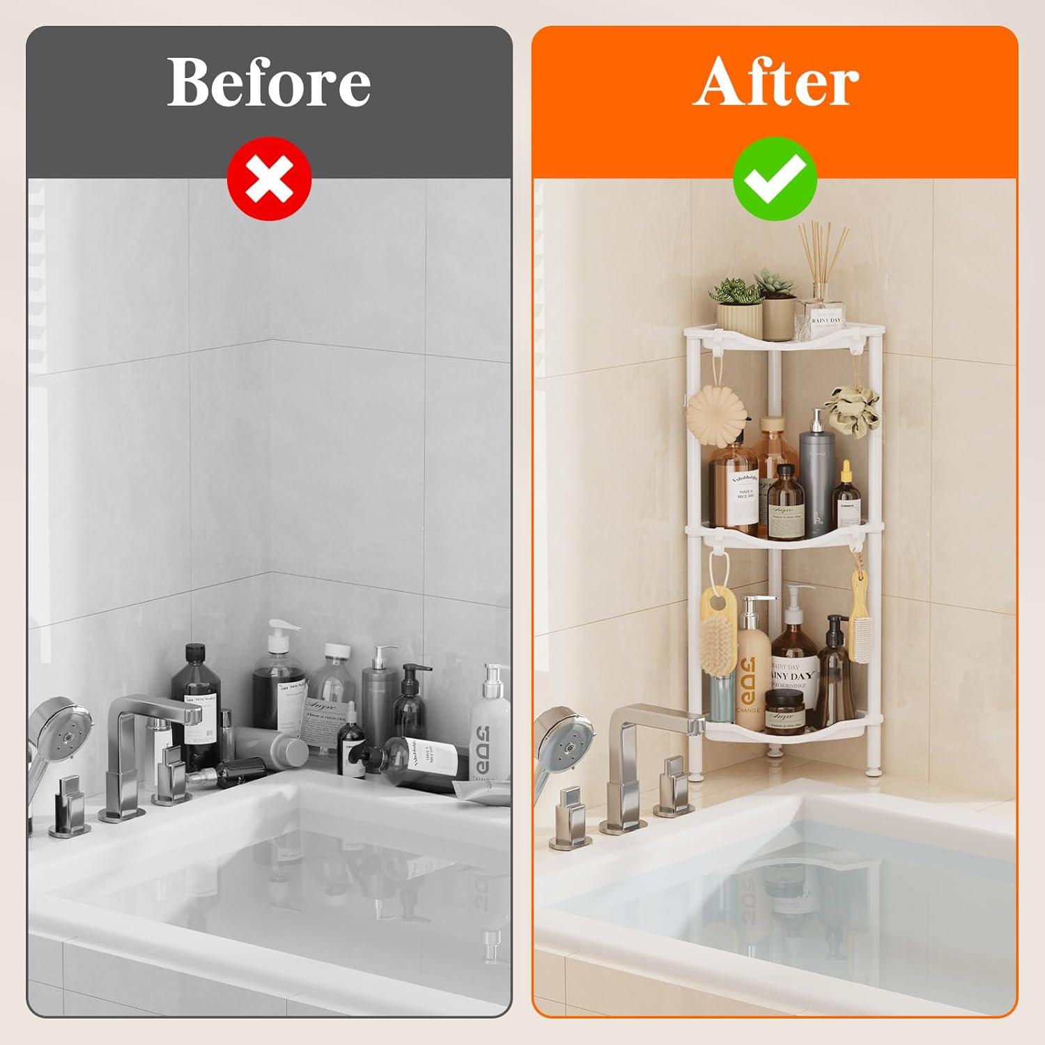 image:imageLifewit Floor Standing Shower Caddy Corner 4 Tier Plastic Shower Stand Rack with Adjustable Feet and Hooks Rustproof Bathroom Shelf Organizer 422 H BlackWhite