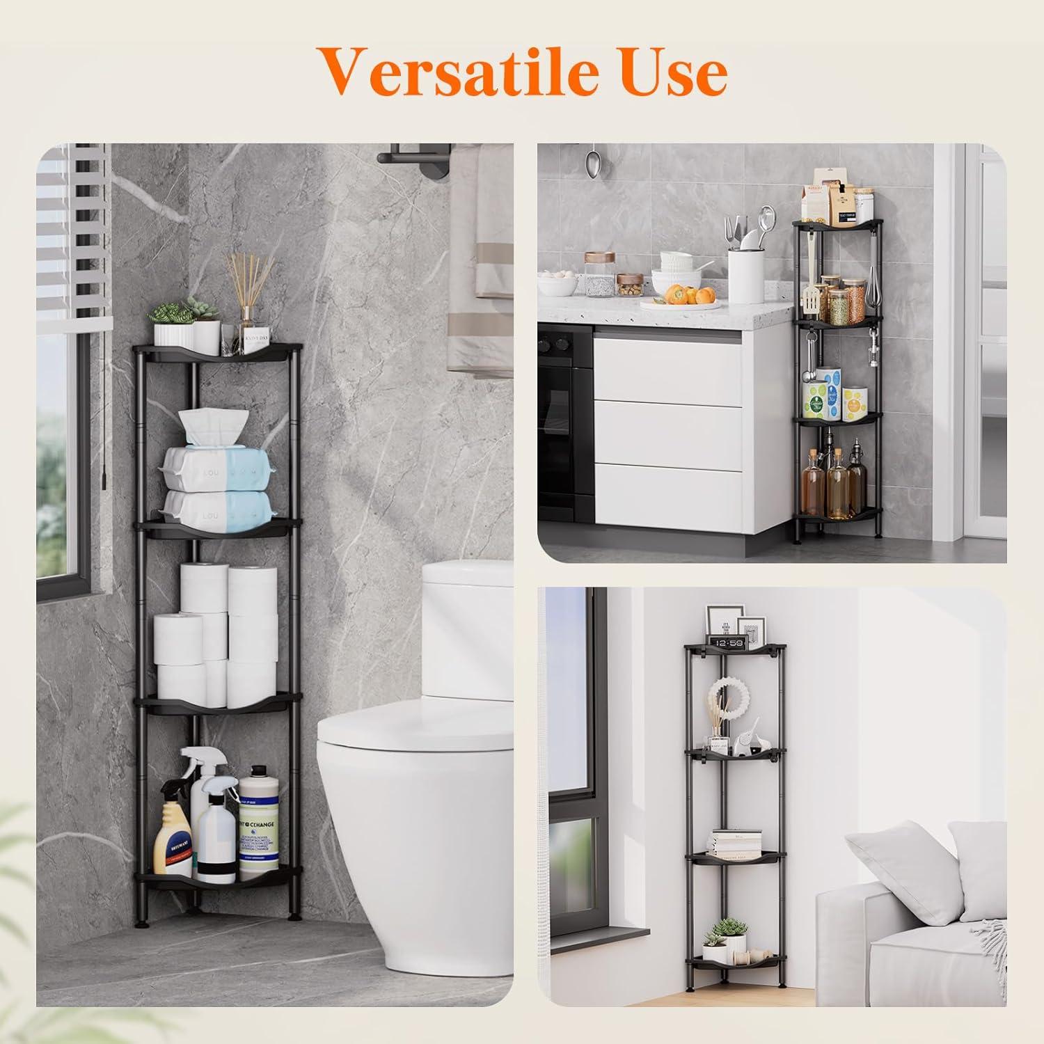 image:imageLifewit Floor Standing Shower Caddy Corner 4 Tier Plastic Shower Stand Rack with Adjustable Feet and Hooks Rustproof Bathroom Shelf Organizer 422 H BlackBlack