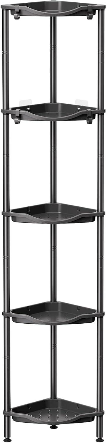 image:imageLifewit Floor Standing Shower Caddy Corner 4 Tier Plastic Shower Stand Rack with Adjustable Feet and Hooks Rustproof Bathroom Shelf Organizer 422 H BlackBlack