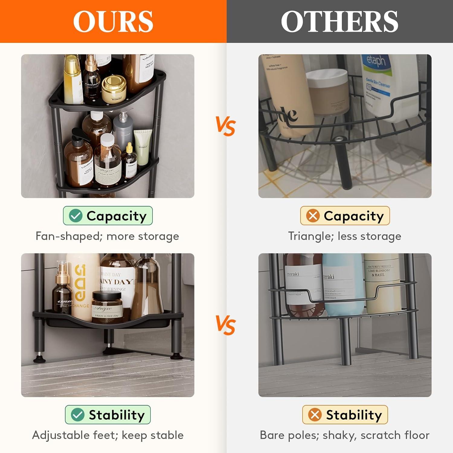image:imageLifewit Floor Standing Shower Caddy Corner 4 Tier Plastic Shower Stand Rack with Adjustable Feet and Hooks Rustproof Bathroom Shelf Organizer 422 H BlackBlack