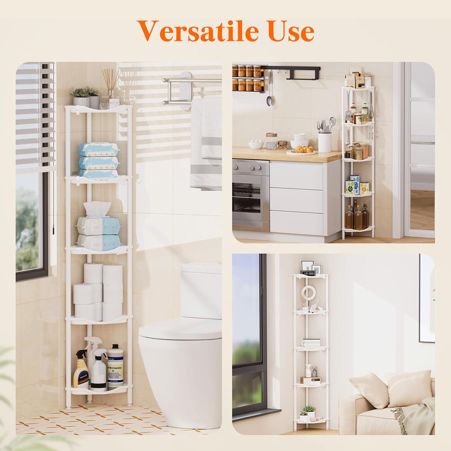 image:imageLifewit Floor Standing Shower Caddy Corner 4 Tier Plastic Shower Stand Rack with Adjustable Feet and Hooks Rustproof Bathroom Shelf Organizer 422 H BlackWhite