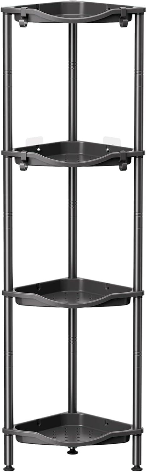 image:imageLifewit Floor Standing Shower Caddy Corner 4 Tier Plastic Shower Stand Rack with Adjustable Feet and Hooks Rustproof Bathroom Shelf Organizer 422 H BlackBlack