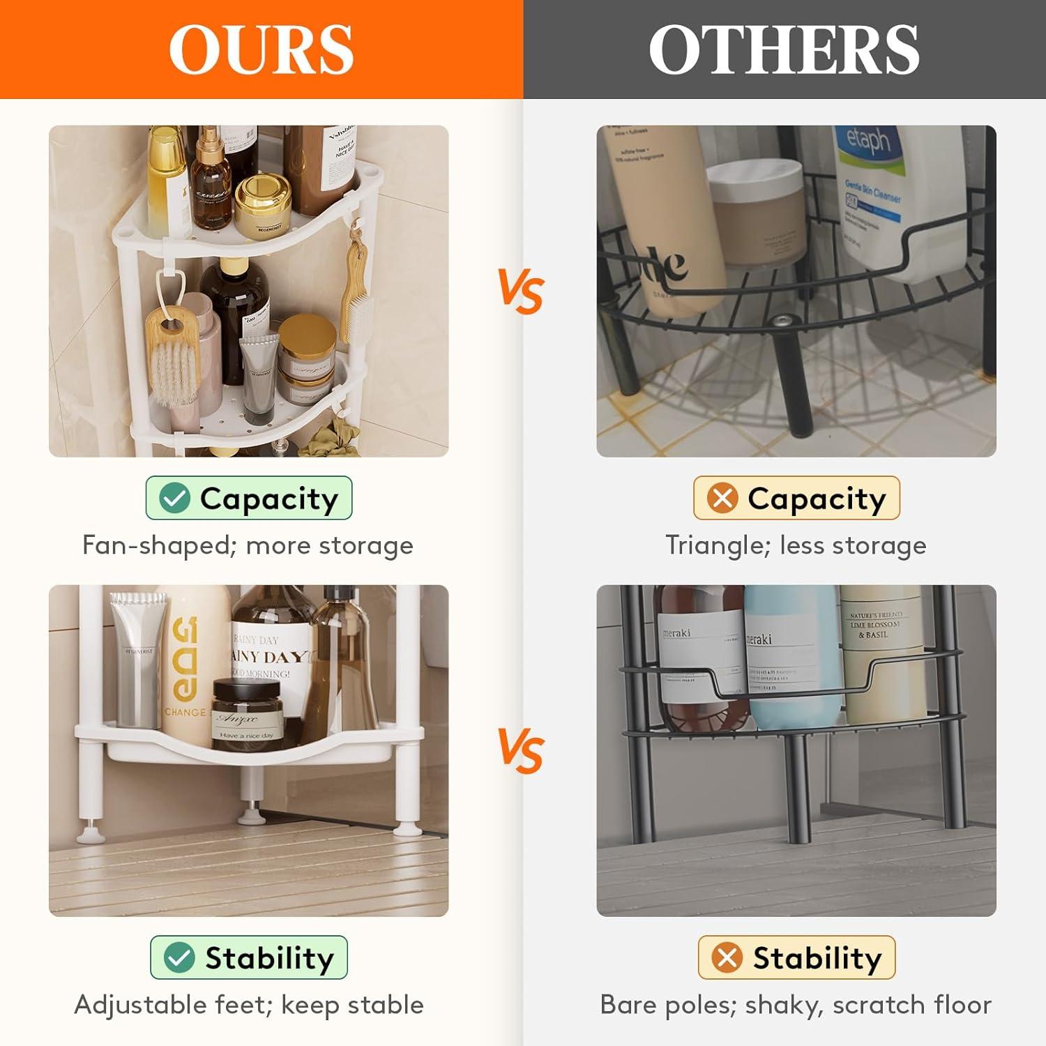 image:imageLifewit Floor Standing Shower Caddy Corner 4 Tier Plastic Shower Stand Rack with Adjustable Feet and Hooks Rustproof Bathroom Shelf Organizer 422 H BlackWhite