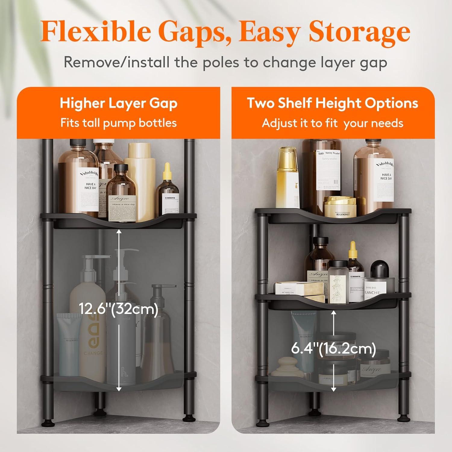 image:imageLifewit Floor Standing Shower Caddy Corner 4 Tier Plastic Shower Stand Rack with Adjustable Feet and Hooks Rustproof Bathroom Shelf Organizer 422 H BlackBlack