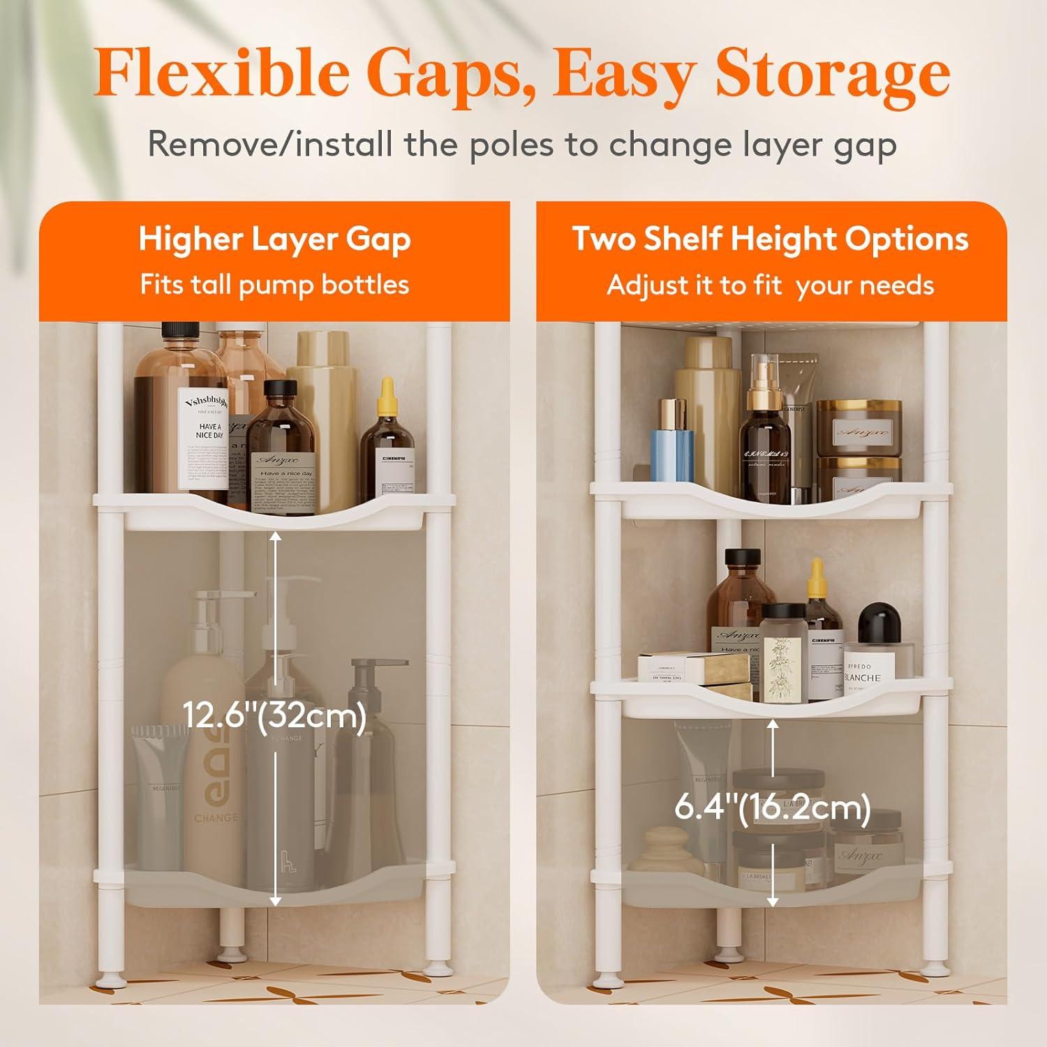 image:imageLifewit Floor Standing Shower Caddy Corner 4 Tier Plastic Shower Stand Rack with Adjustable Feet and Hooks Rustproof Bathroom Shelf Organizer 422 H BlackWhite