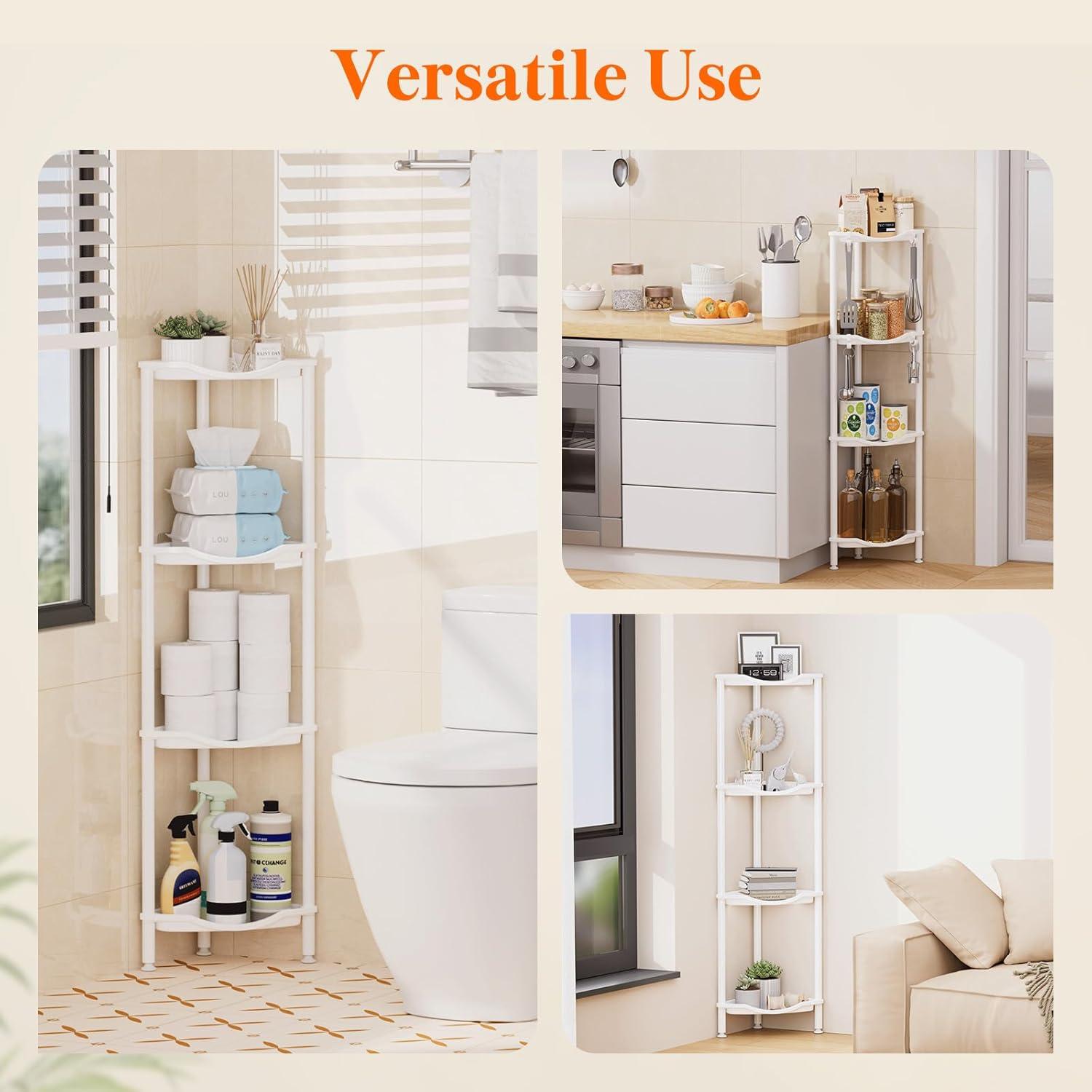 image:imageLifewit Floor Standing Shower Caddy Corner 4 Tier Plastic Shower Stand Rack with Adjustable Feet and Hooks Rustproof Bathroom Shelf Organizer 422 H BlackWhite