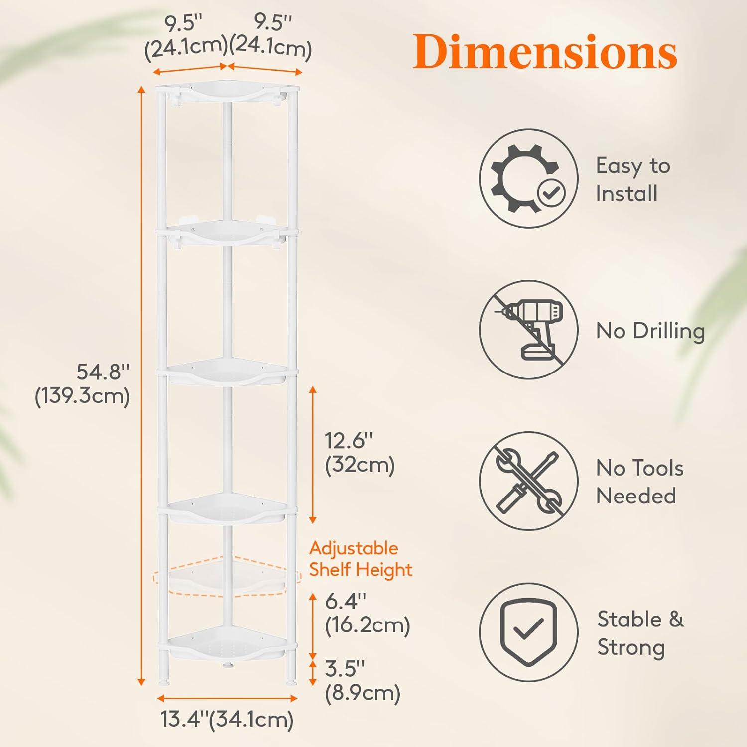 image:imageLifewit Floor Standing Shower Caddy Corner 4 Tier Plastic Shower Stand Rack with Adjustable Feet and Hooks Rustproof Bathroom Shelf Organizer 422 H BlackWhite
