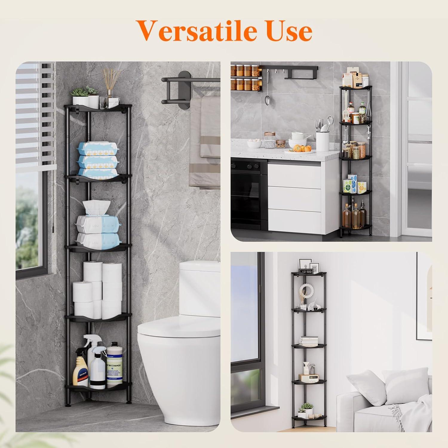 image:imageLifewit Floor Standing Shower Caddy Corner 4 Tier Plastic Shower Stand Rack with Adjustable Feet and Hooks Rustproof Bathroom Shelf Organizer 422 H BlackBlack