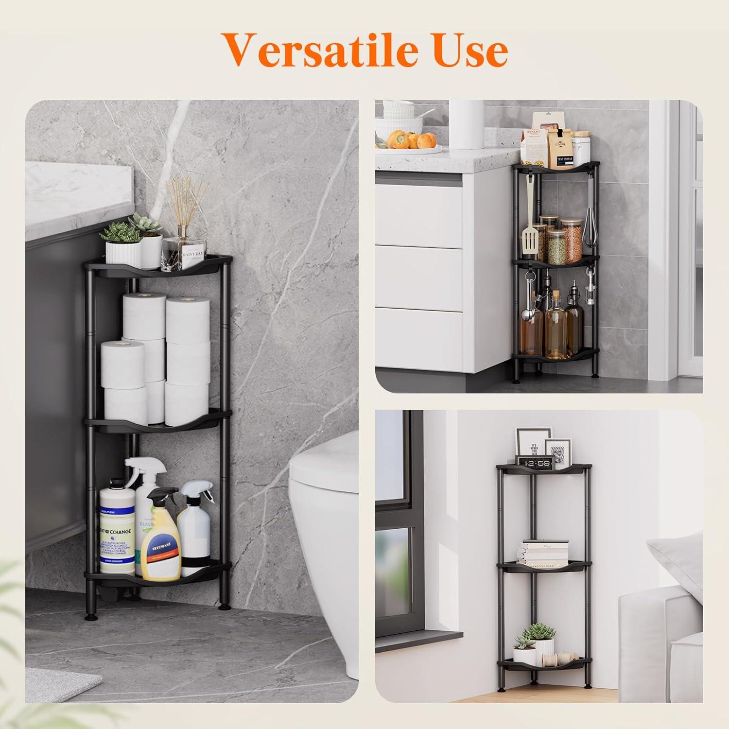 image:imageLifewit Floor Standing Shower Caddy Corner 4 Tier Plastic Shower Stand Rack with Adjustable Feet and Hooks Rustproof Bathroom Shelf Organizer 422 H BlackBlack