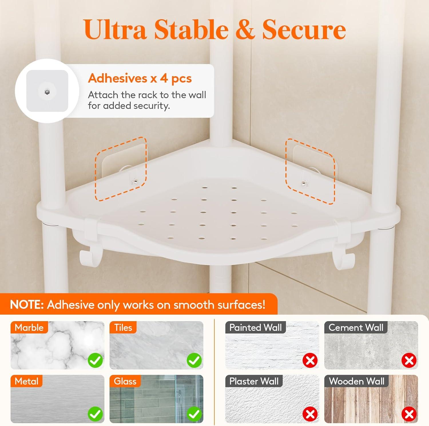 image:imageLifewit Floor Standing Shower Caddy Corner 4 Tier Plastic Shower Stand Rack with Adjustable Feet and Hooks Rustproof Bathroom Shelf Organizer 422 H BlackWhite