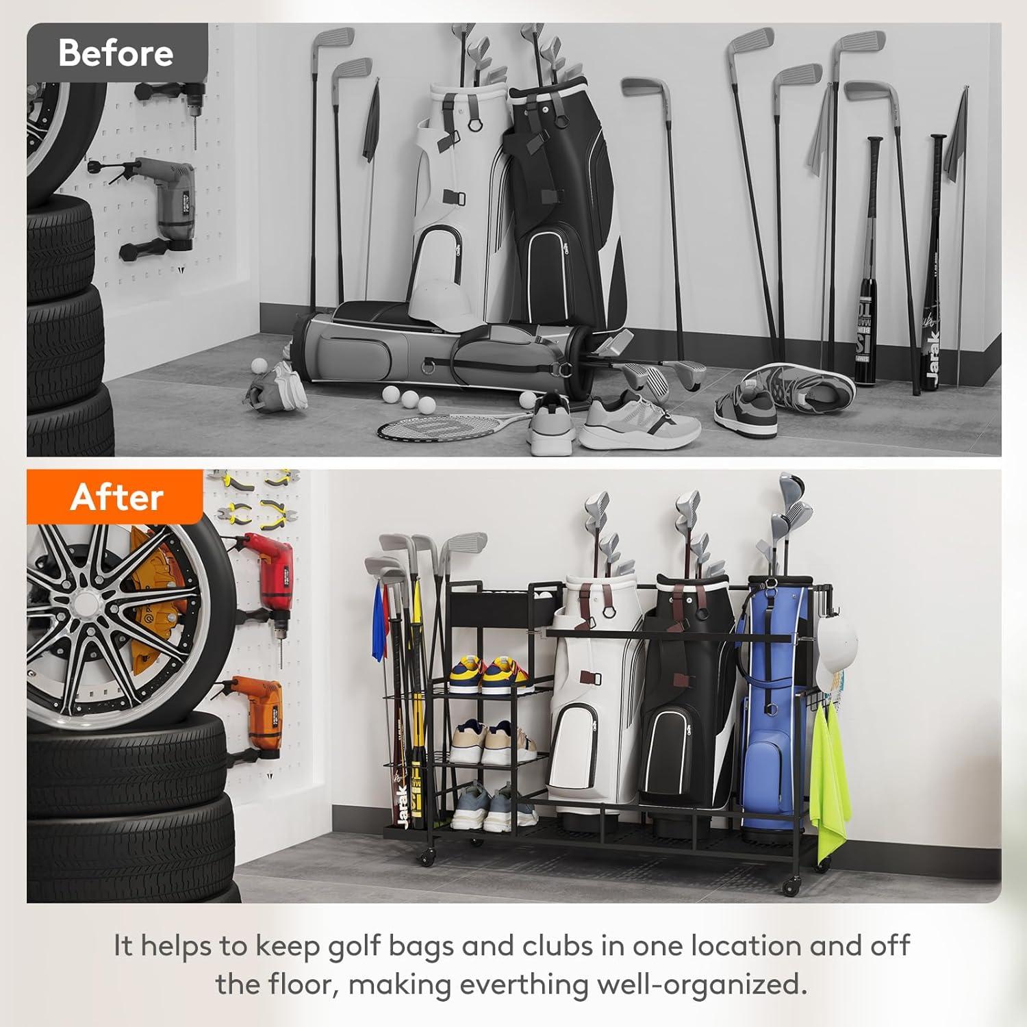 image:imageLifewit Golf Bag Organizer Golf Club Holder with Wheels Shoe Racks for Golf Equipment Accessories Storage for Garage Basement ShedLarge