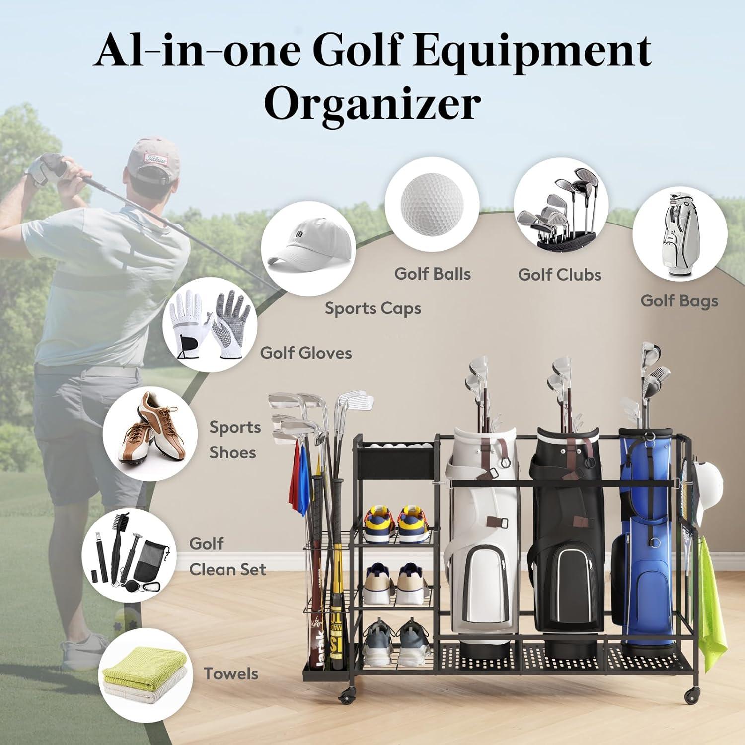 image:imageLifewit Golf Bag Organizer Golf Club Holder with Wheels Shoe Racks for Golf Equipment Accessories Storage for Garage Basement ShedLarge