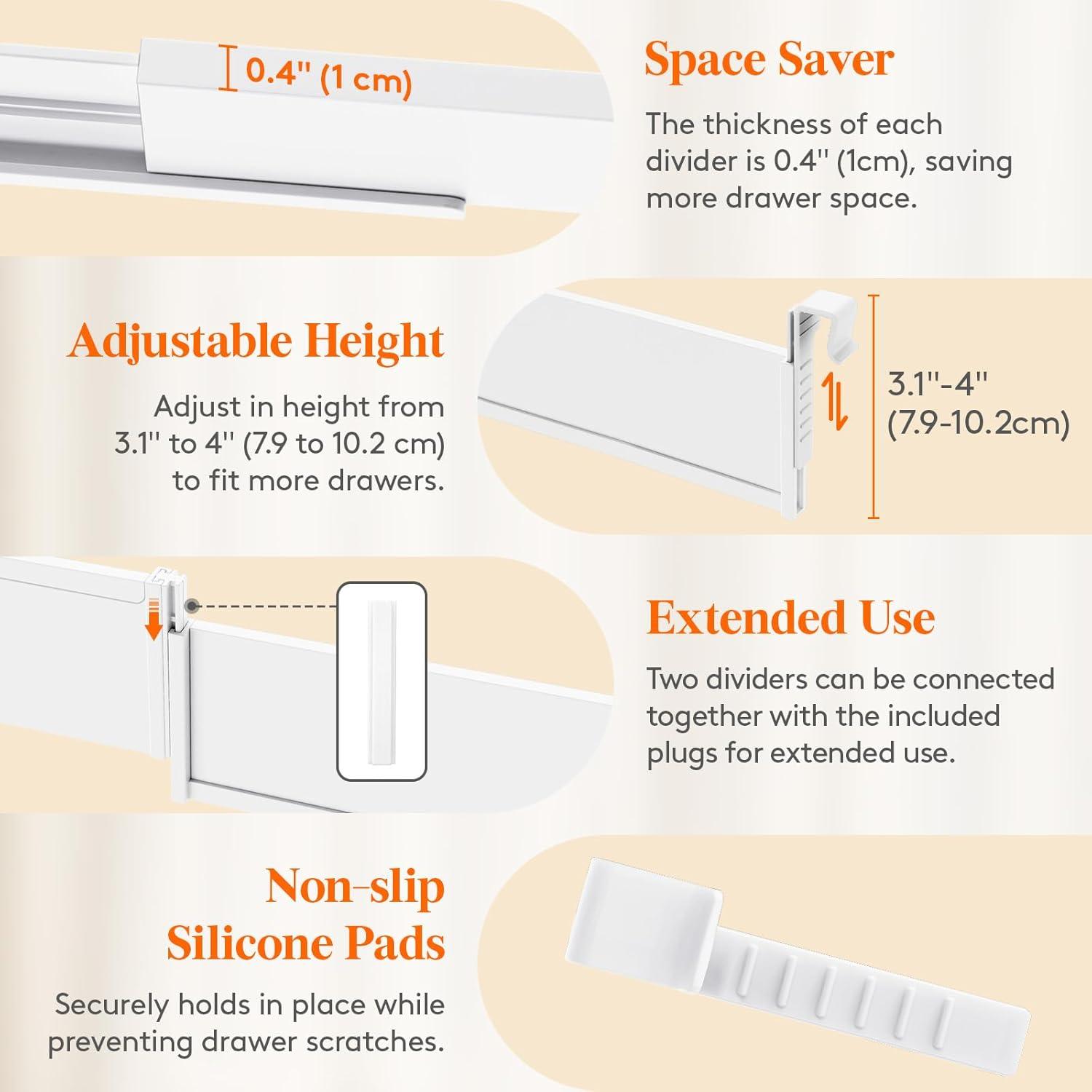 image:imageLifewit Hanging Kitchen Drawer Dividers 31 High 1017 Adjustable Drawer Organizers for Utensils Expandable Dresser Separators in KitchenBedroomBathroomVanityOffice White6 Pack8