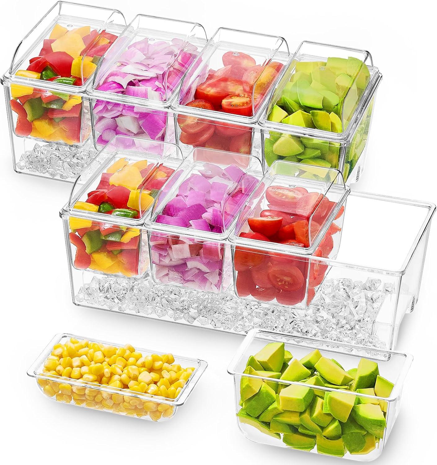 image:imageLifewit Ice Chilled Condiment Caddy with 4 Containers25 cup Condiment Server with Separate Lids Serving Tray Platter with Removable Dishes for Bar Accessories Fruit Salad Taco Party Garnishwithout Accessories