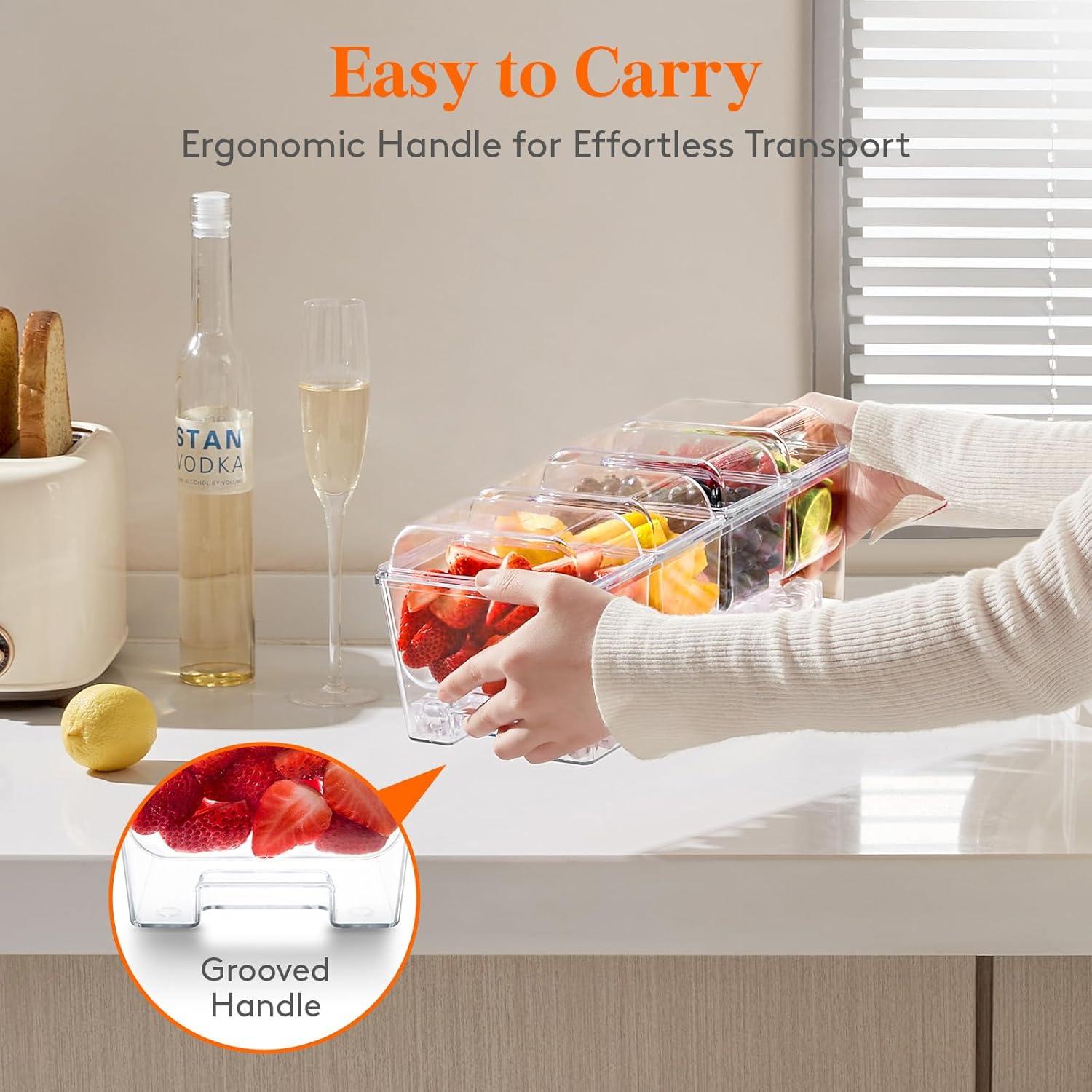 image:imageLifewit Ice Chilled Condiment Caddy with 4 Containers25 cup Condiment Server with Separate Lids Serving Tray Platter with Removable Dishes for Bar Accessories Fruit Salad Taco Party Garnishwithout Accessories