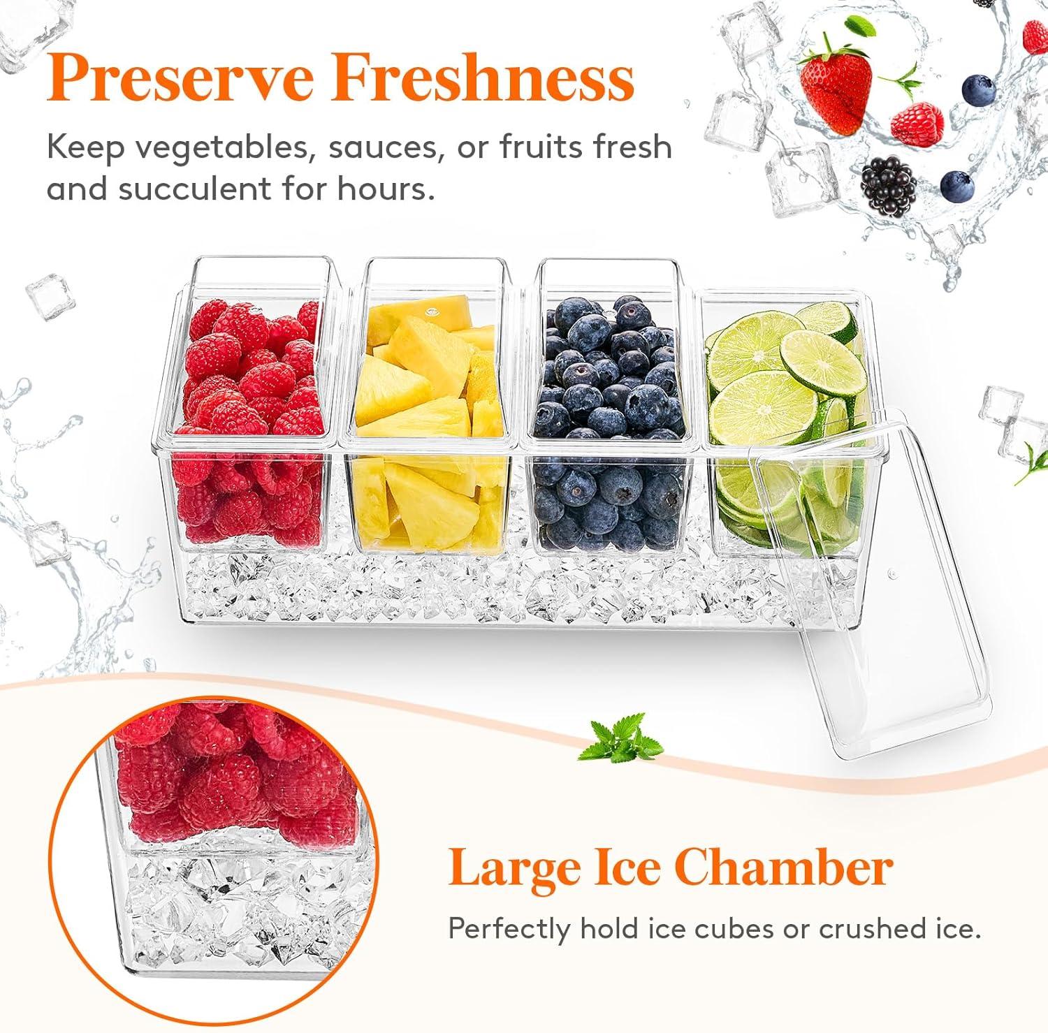 image:imageLifewit Ice Chilled Condiment Caddy with 4 Containers25 cup Condiment Server with Separate Lids Serving Tray Platter with Removable Dishes for Bar Accessories Fruit Salad Taco Party Garnishwithout Accessories