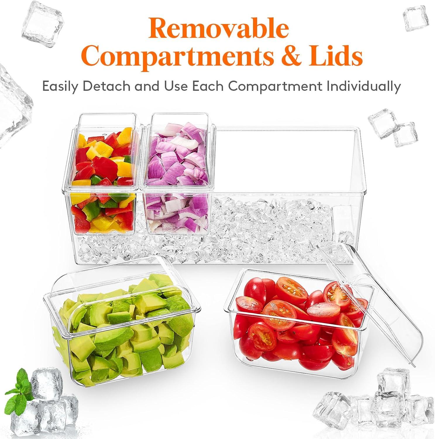 image:imageLifewit Ice Chilled Condiment Caddy with 4 Containers25 cup Condiment Server with Separate Lids Serving Tray Platter with Removable Dishes for Bar Accessories Fruit Salad Taco Party Garnishwithout Accessories
