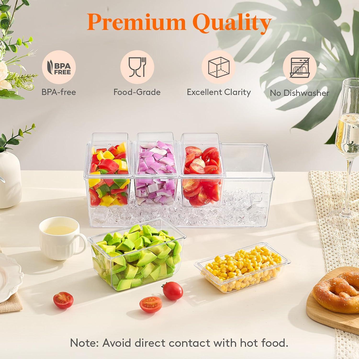 image:imageLifewit Ice Chilled Condiment Caddy with 4 Containers25 cup Condiment Server with Separate Lids Serving Tray Platter with Removable Dishes for Bar Accessories Fruit Salad Taco Party Garnishwithout Accessories