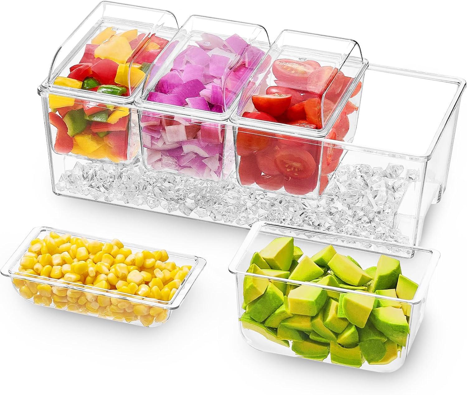 image:imageLifewit Ice Chilled Condiment Caddy with 4 Containers25 cup Condiment Server with Separate Lids Serving Tray Platter with Removable Dishes for Bar Accessories Fruit Salad Taco Party Garnishwithout Accessories