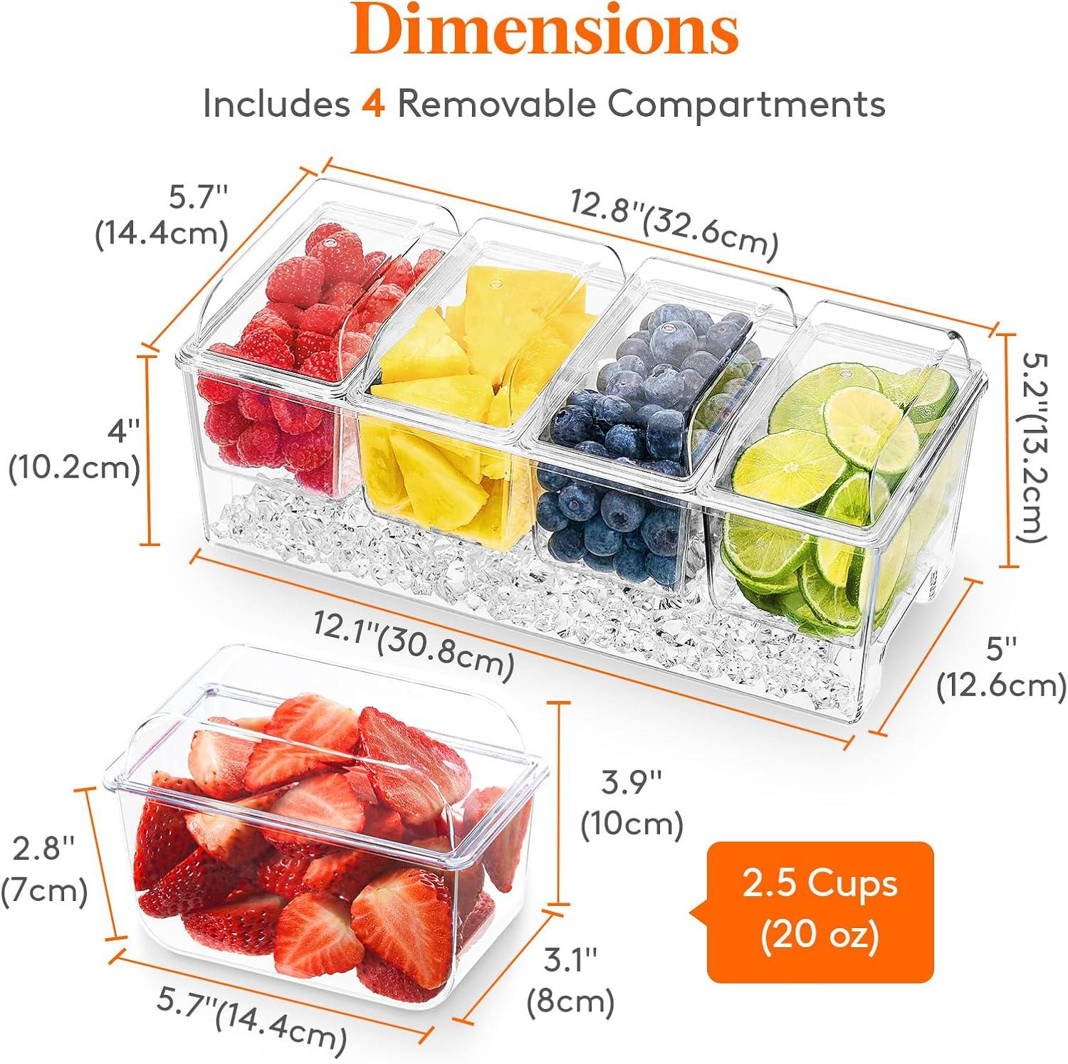 image:imageLifewit Ice Chilled Condiment Caddy with 4 Containers25 cup Condiment Server with Separate Lids Serving Tray Platter with Removable Dishes for Bar Accessories Fruit Salad Taco Party Garnishwithout Accessories