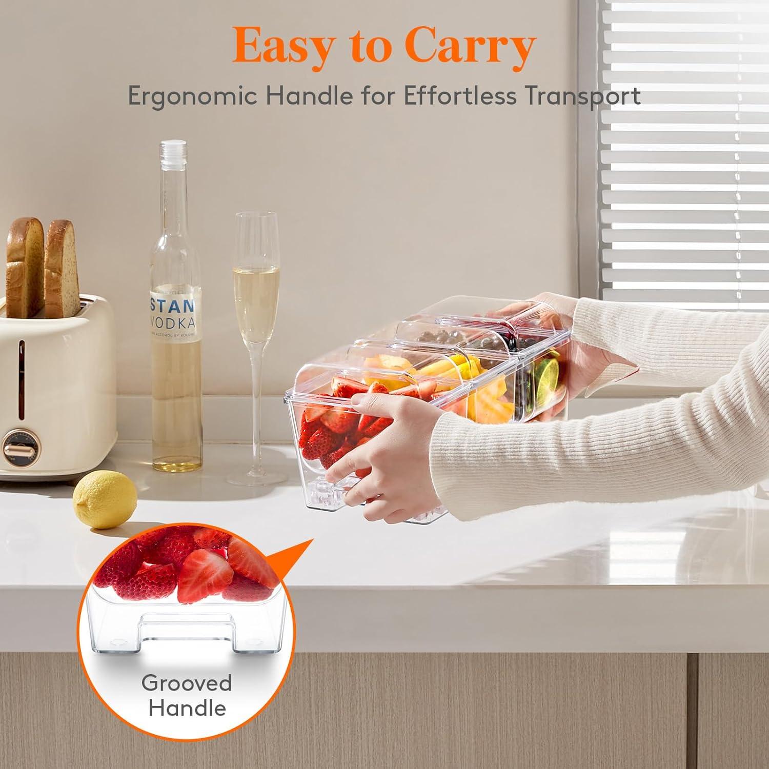 image:imageLifewit Ice Chilled Condiment Caddy with 4 Containers25 cup Condiment Server with Separate Lids Serving Tray Platter with Removable Dishes for Bar Accessories Fruit Salad Taco Party Garnishwithout Accessories