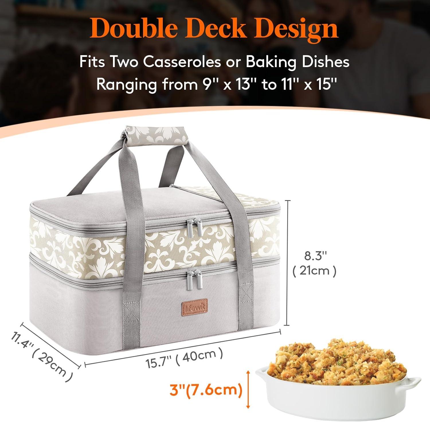 image:imageLifewit Insulated Single Decker Casserole Carrier for Hot or Cold Food Lasagna Lugger Holder Fits 9 x 13 Baking Dish Thermal Lunch Tote Bag for Potluck Parties Picnic and Cookouts GreyGray